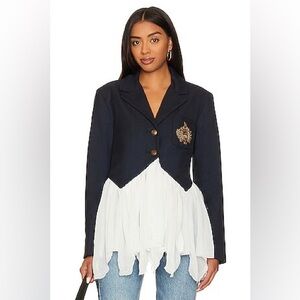 Free People Ballet School Navy and White Blazer with Emblem